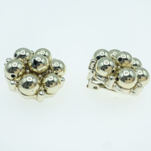 Vintage Lisner Gold Tone Beaded Cluster Clip-On Earrings 1950s Signed Retro - Picture 4 of 11